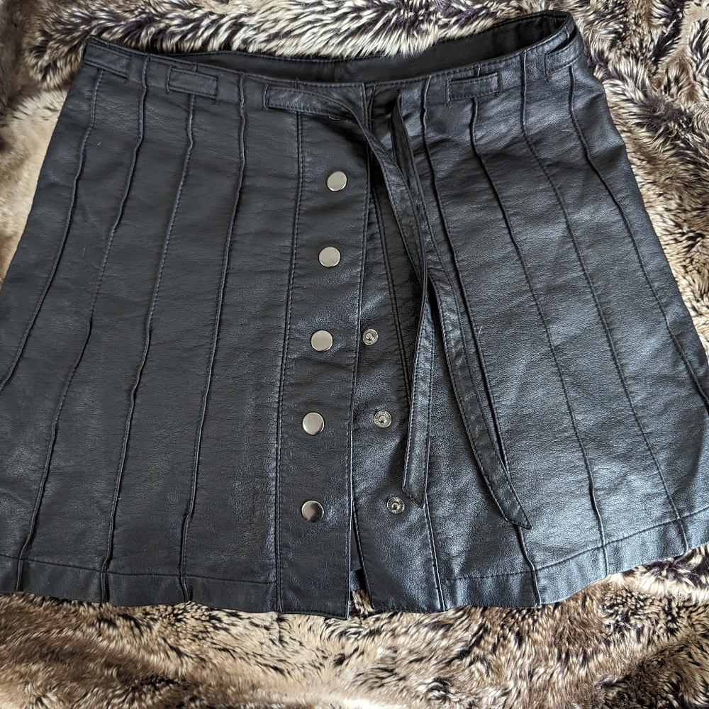 Free People Pleated Leather Skirt